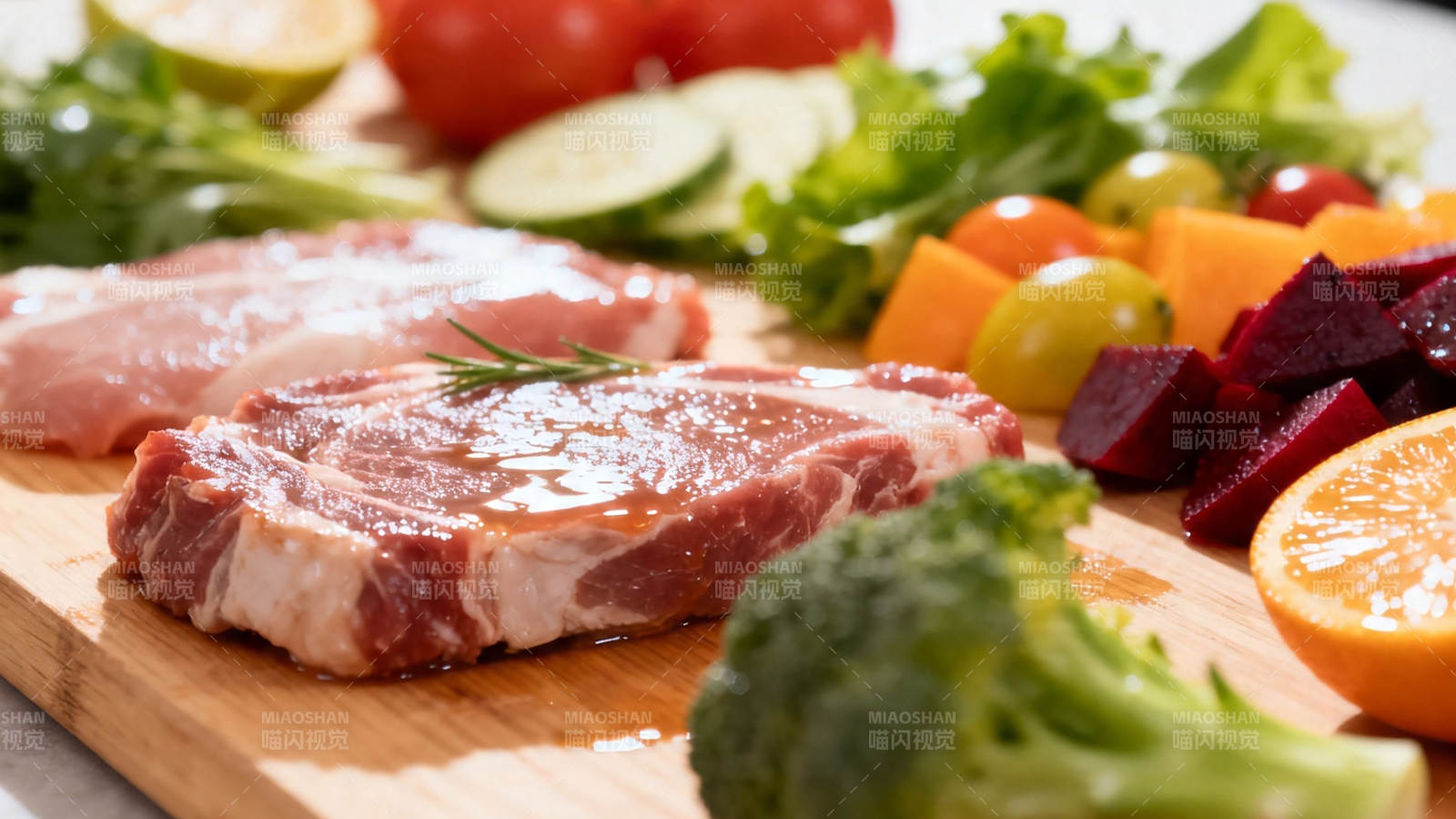 生肉配蔬果 健康餐盘图片