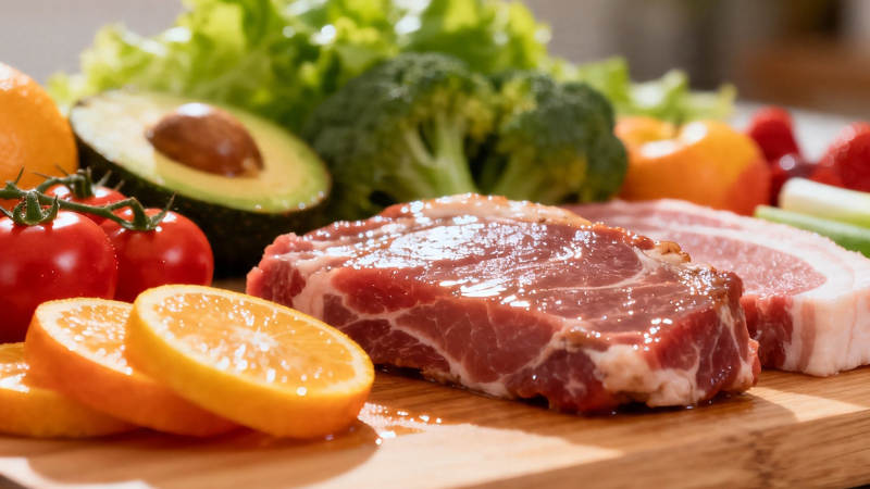 生鲜肉配蔬果 营养均衡餐图片