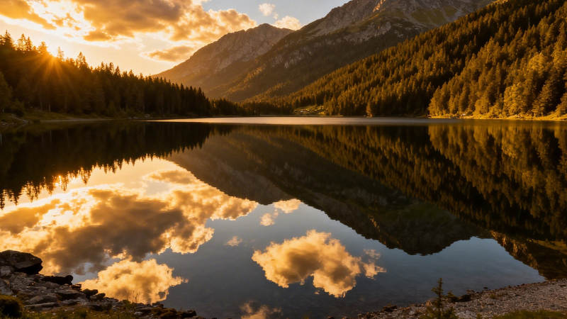 山湖夕照 云影如画图片