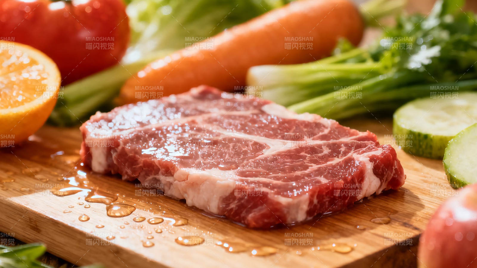 鲜牛肉配蔬果 健康美味图片