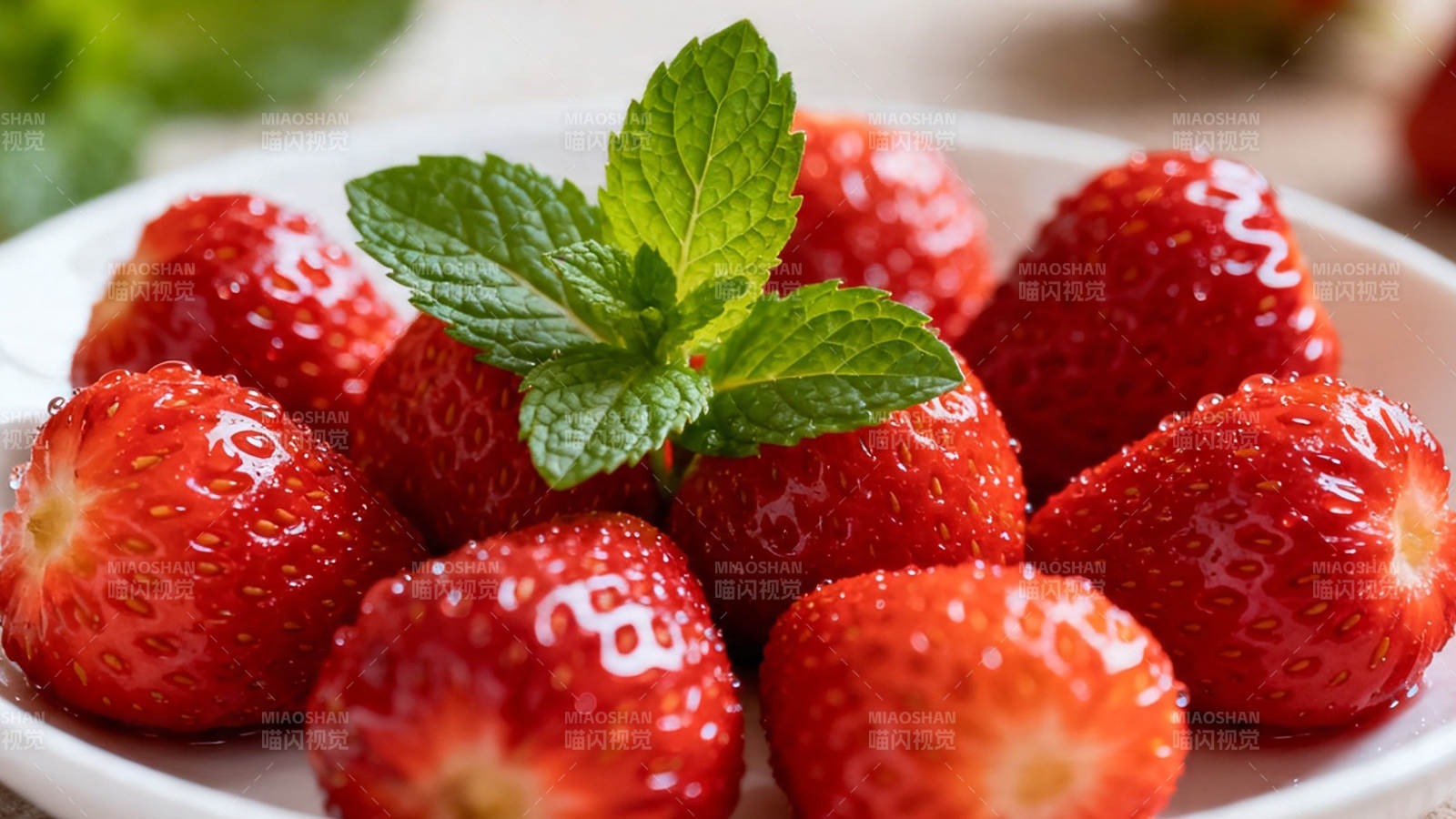 草莓配薄荷 清新诱人图片