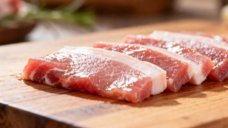 新鲜五花肉切片待烹图片