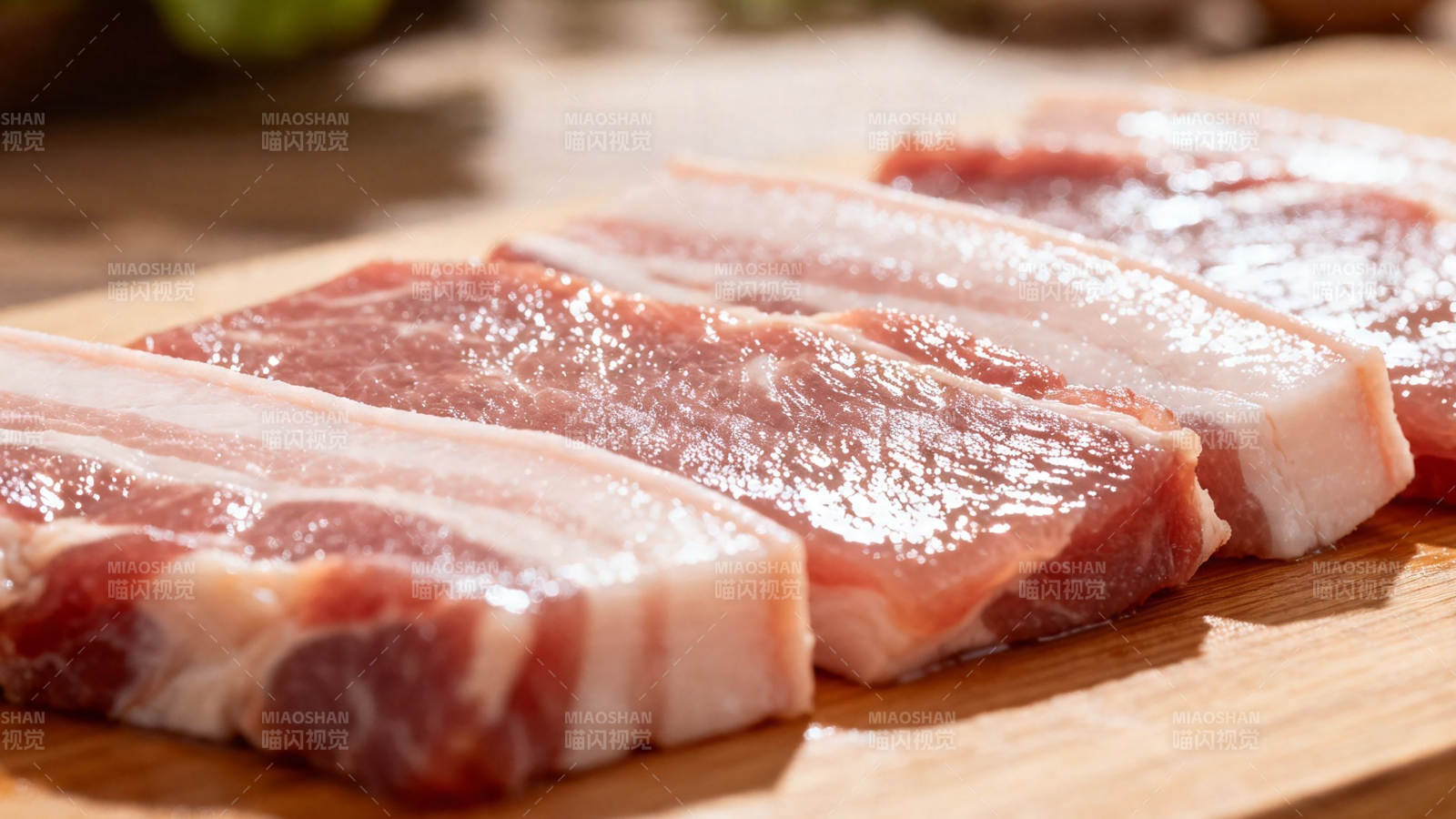 新鲜五花肉切片特写图片