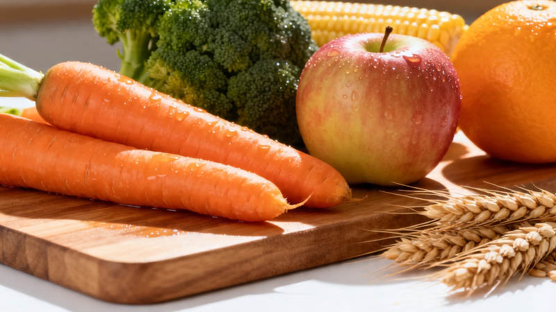 新鲜蔬果与麦穗摆盘图片