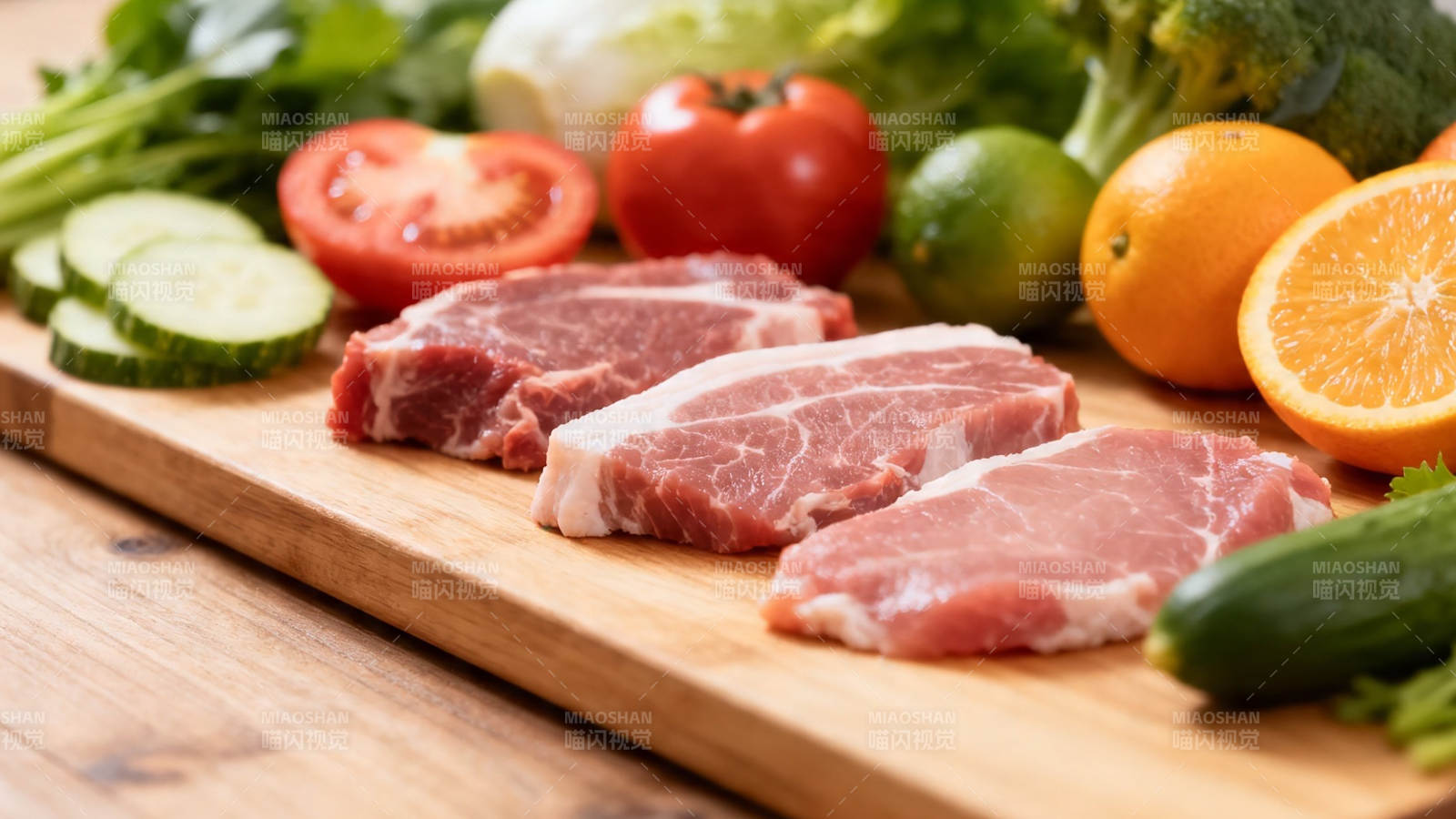 新鲜肉菜配水果 健康餐盘图片