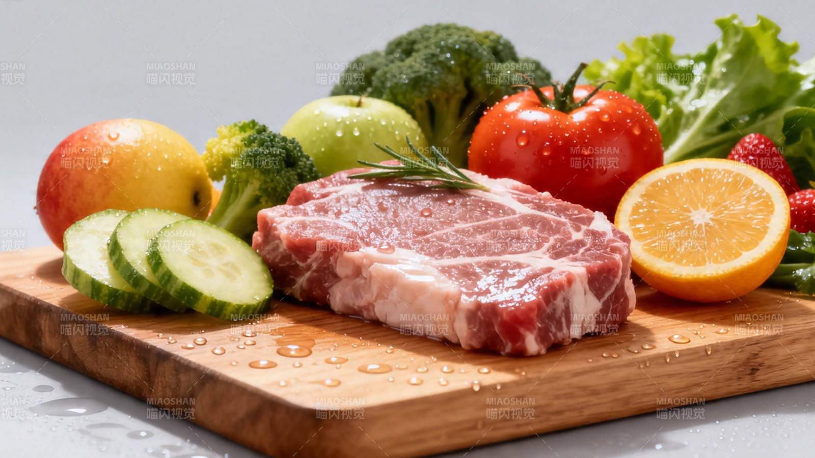 新鲜牛排配蔬果 健康美味图片