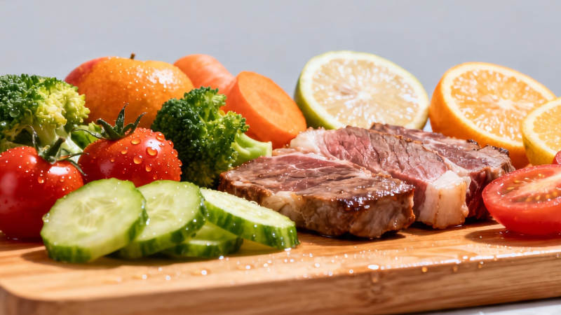牛排配蔬果 健康美味餐图片