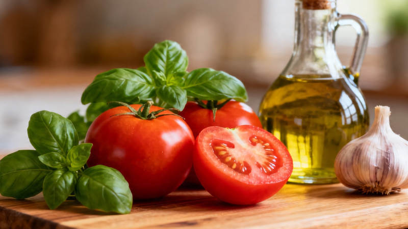 番茄罗勒橄榄油蒜头图片