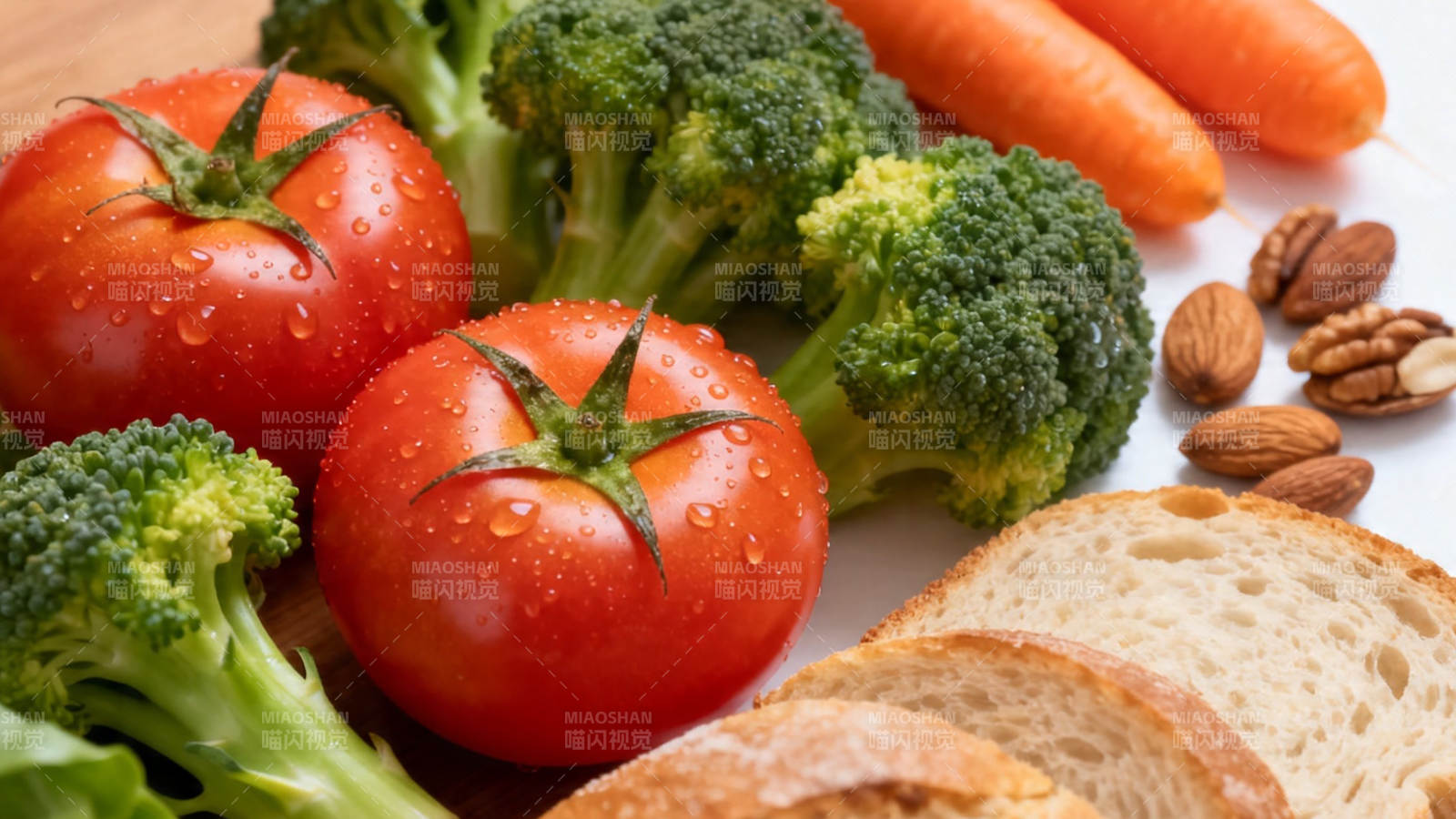 健康饮食 蔬果坚果面包搭配图片