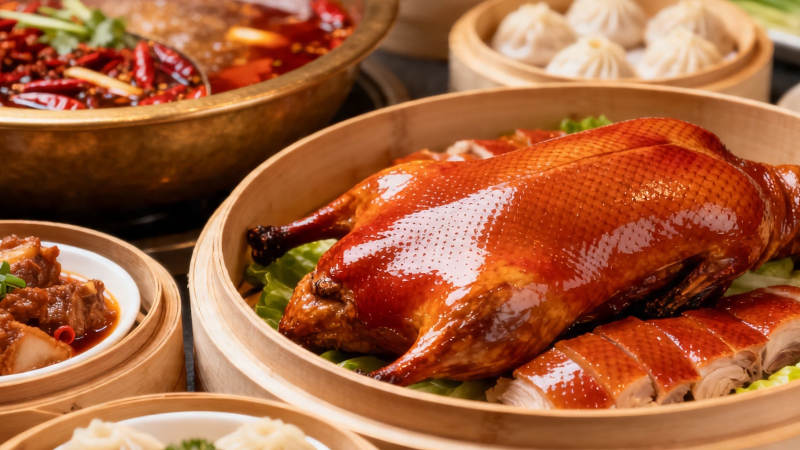 烤鸭配火锅 中式盛宴图片