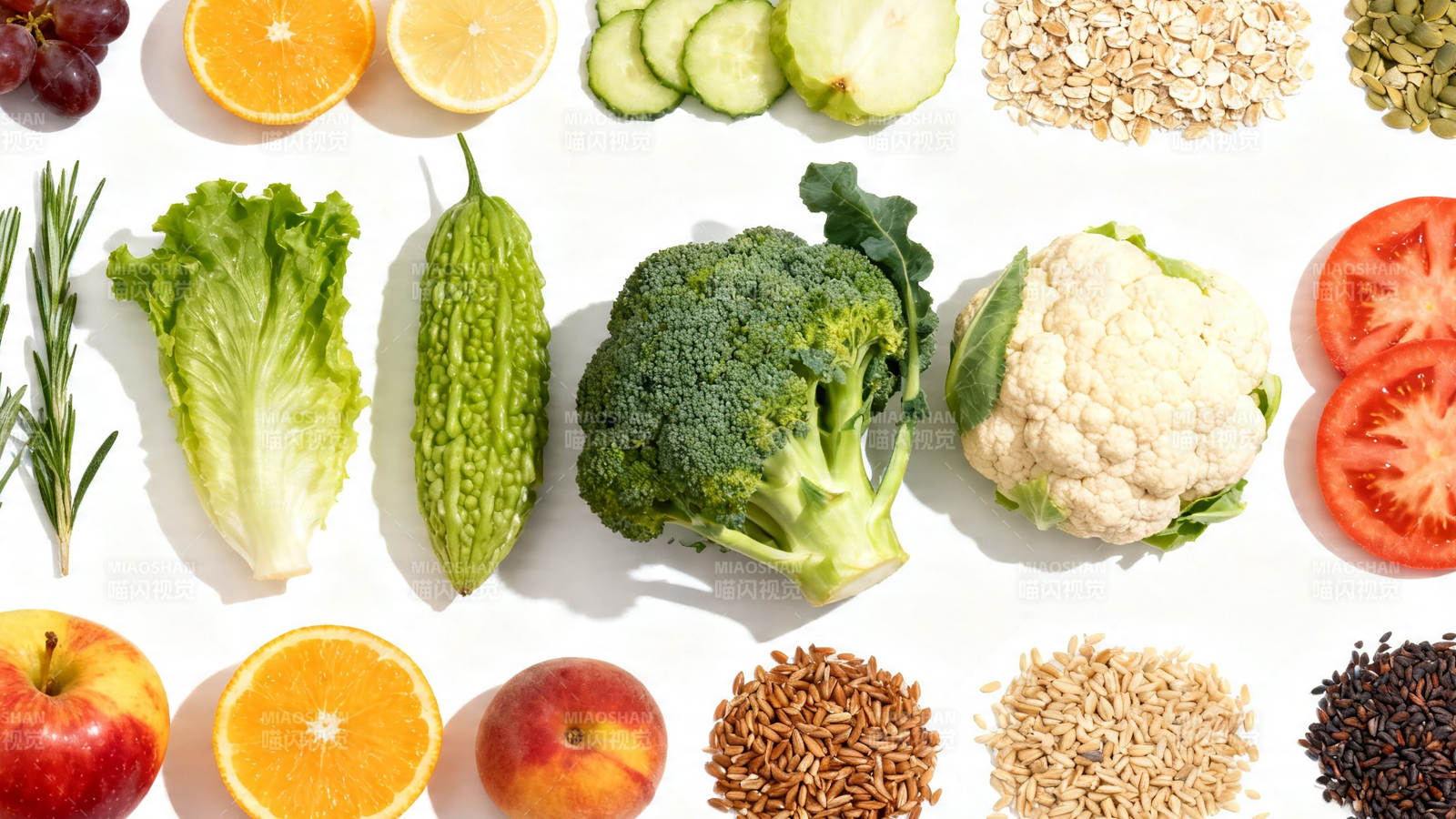 新鲜蔬果谷物拼盘图片