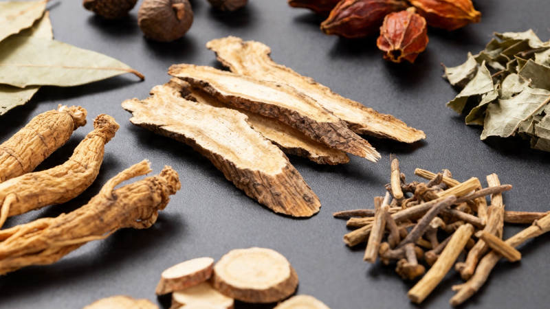 中药材拼盘 根茎叶果俱全图片