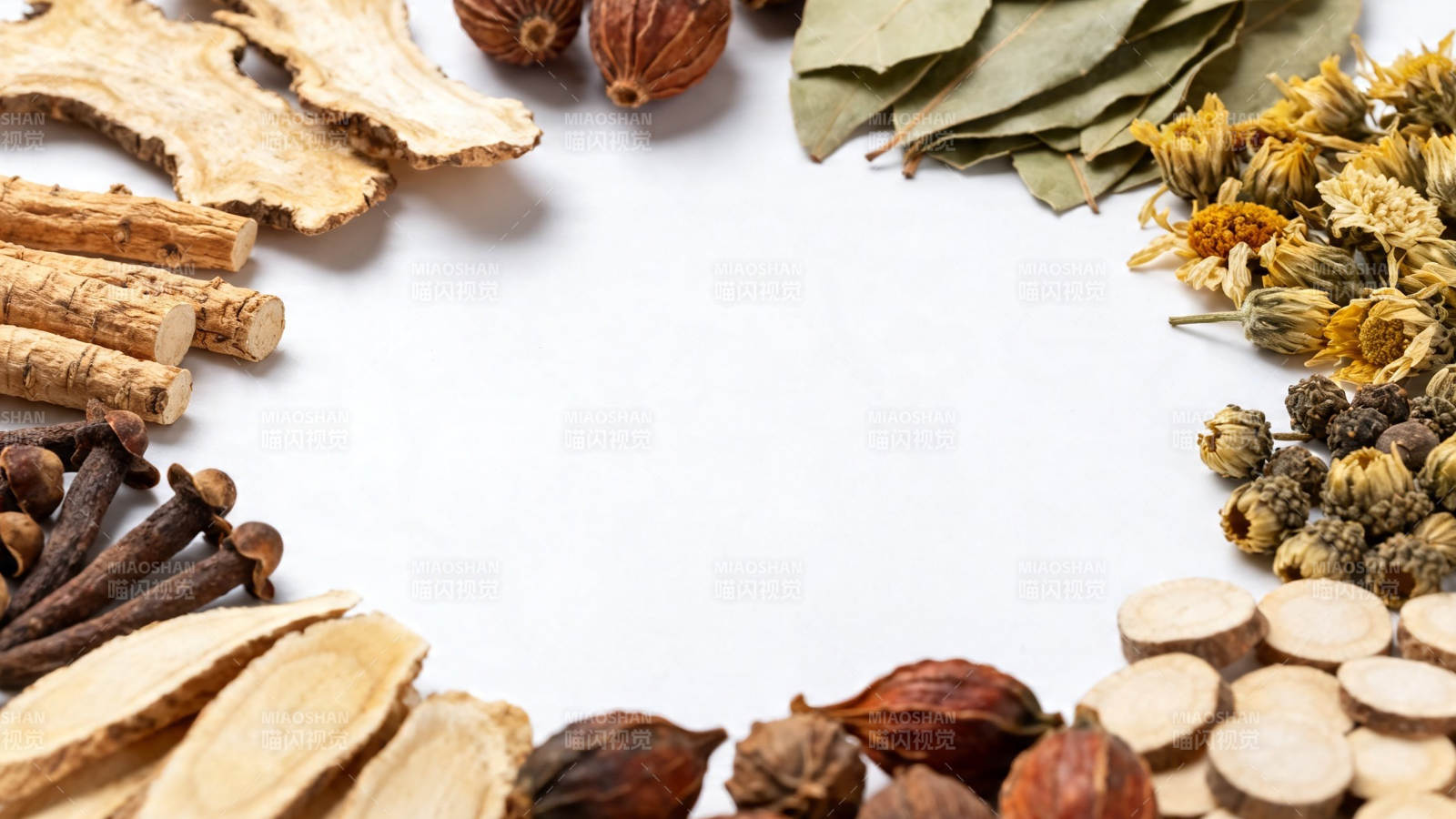 中药材环绕留白图图片