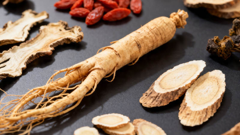 人参枸杞药材特写图片