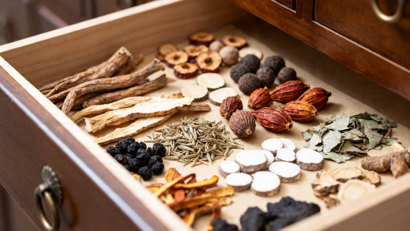 中药抽屉里的养生药材图片