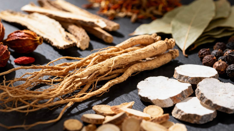 中药材特写 人参 当归等图片