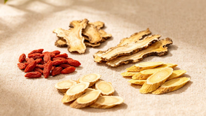 枸杞黄芪当归中药材组合图片