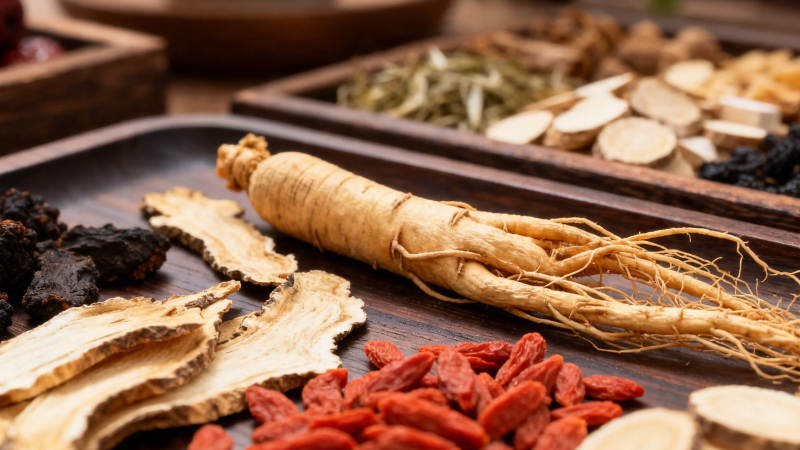 中药材养生组合特写图片