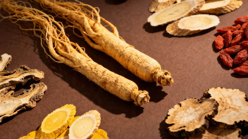 人参枸杞药材特写图片