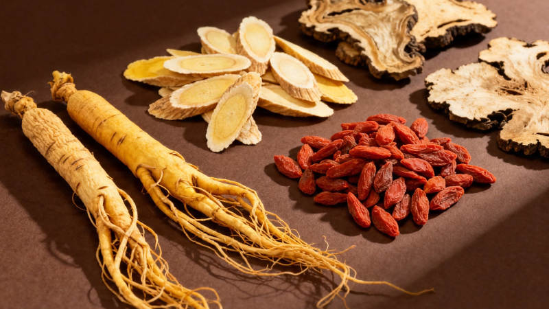 人参枸杞黄芪药材组合图片