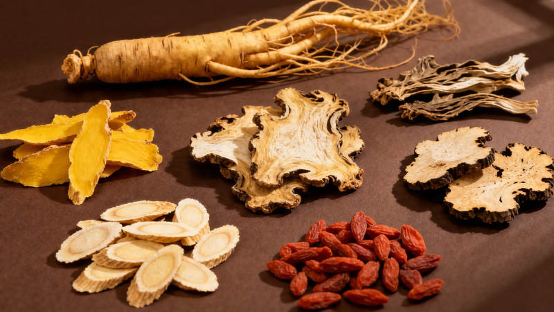 中药材组合 人参枸杞等图片