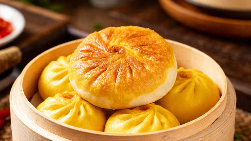 金黄酥皮小笼包 诱人美味图片