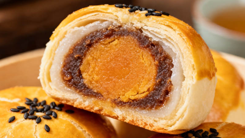 蛋黄酥切面特写图片