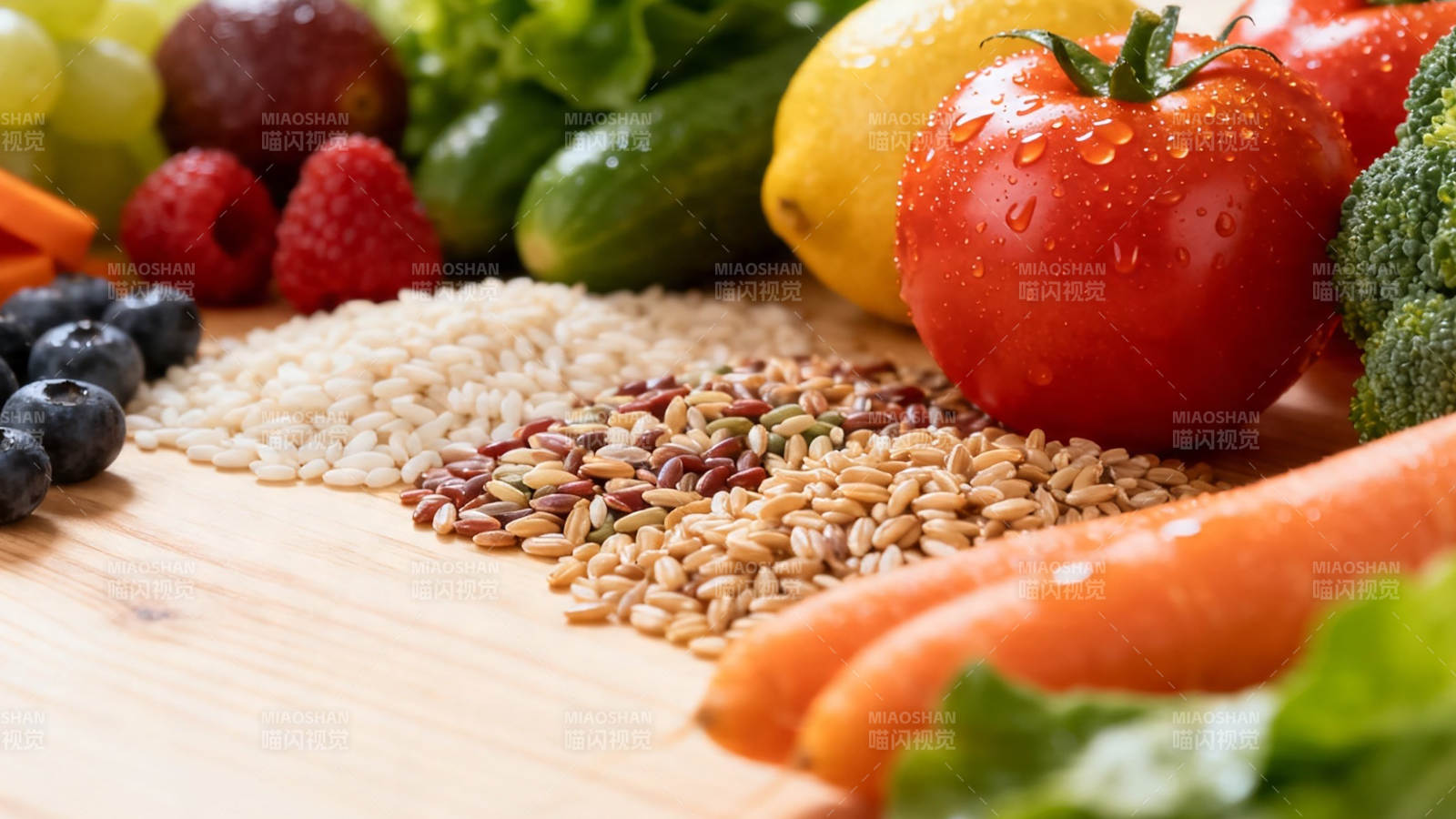 新鲜蔬果谷物健康餐盘图片