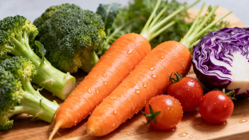 新鲜蔬菜拼盘 胡萝卜西兰花紫甘蓝小番茄图片