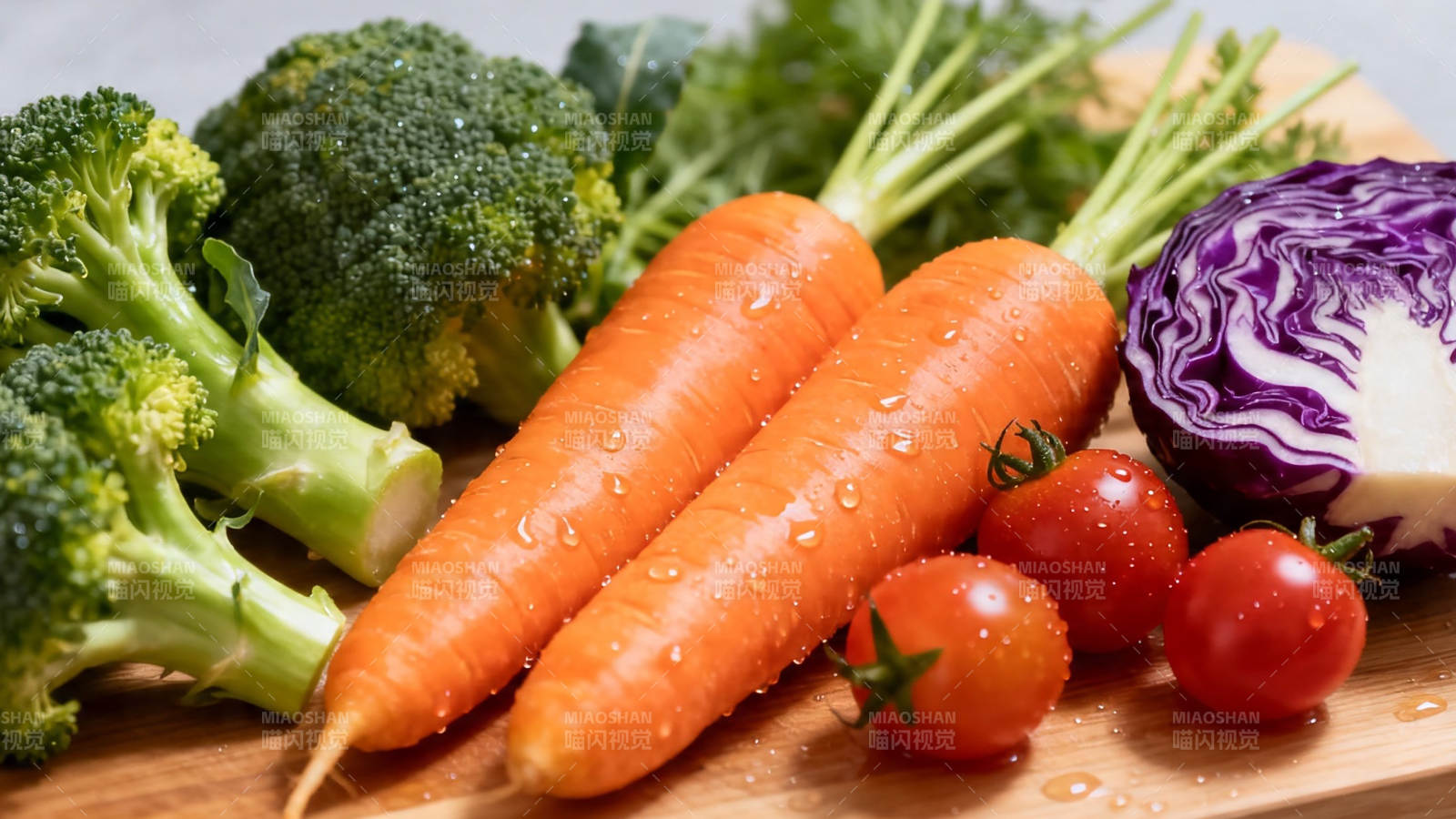 新鲜蔬菜拼盘 胡萝卜西兰花紫甘蓝小番茄图片