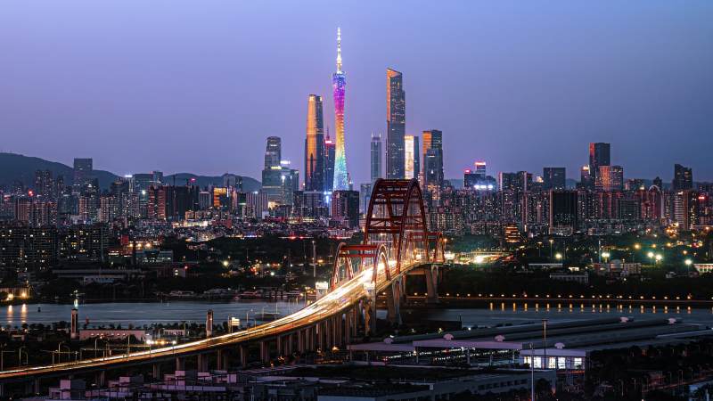广州夜景 塔桥流光溢彩图片