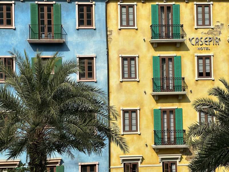 彩色建筑与棕榈树相映成趣图片