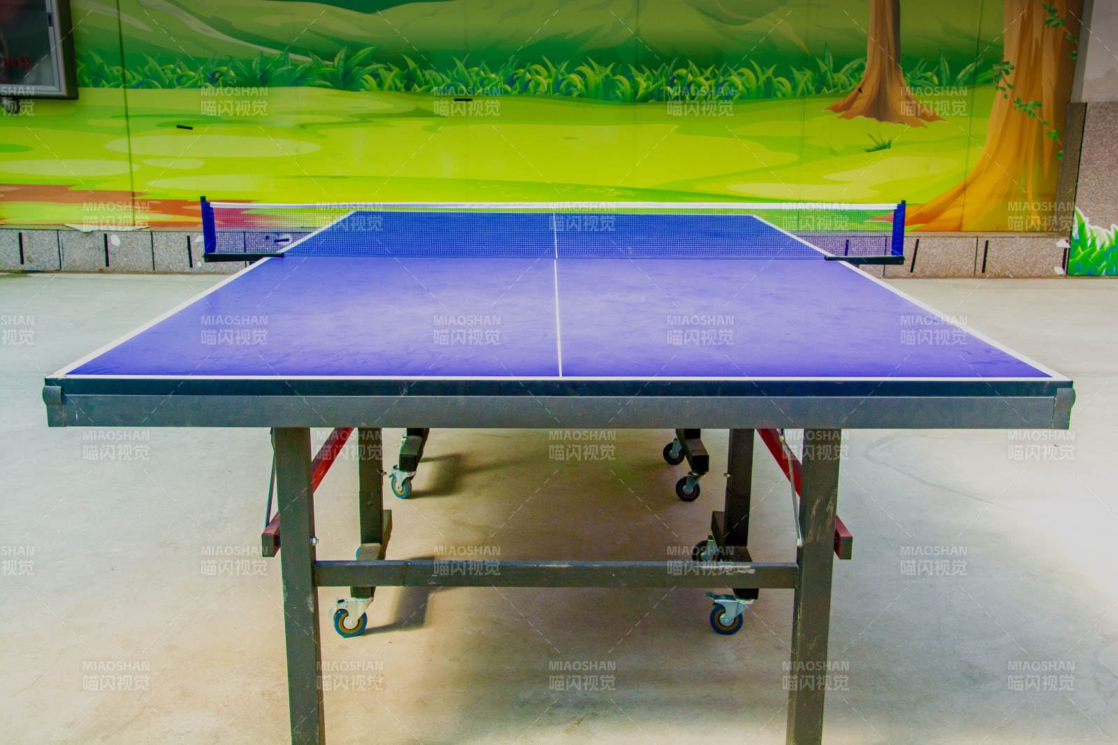 室内蓝色乒乓球台图片
