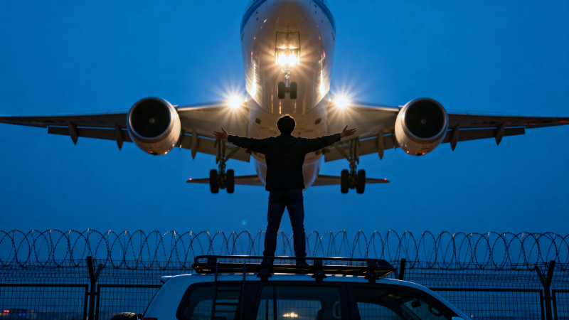 夜迎巨机 车顶张臂人图片