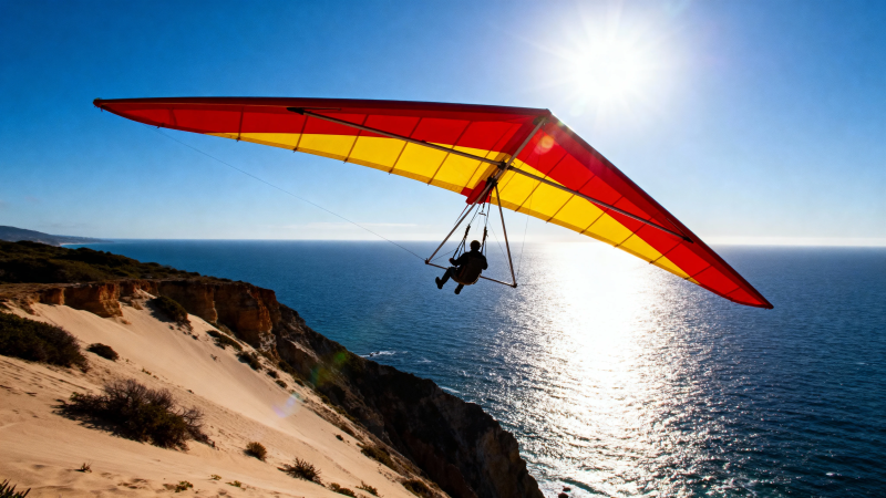 滑翔翼飞越海岸线图片