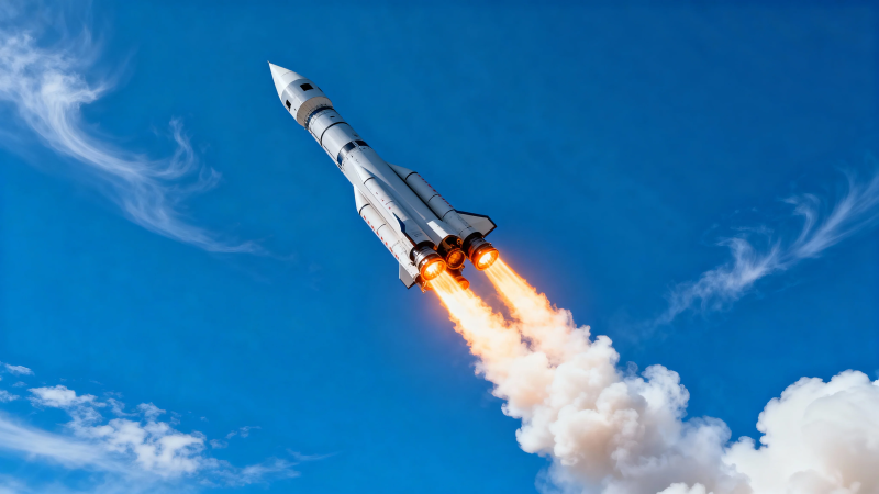 火箭升空 烈焰划破蓝天图片