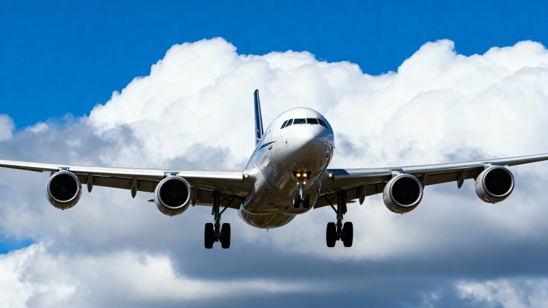 客机穿云降落蓝天间图片