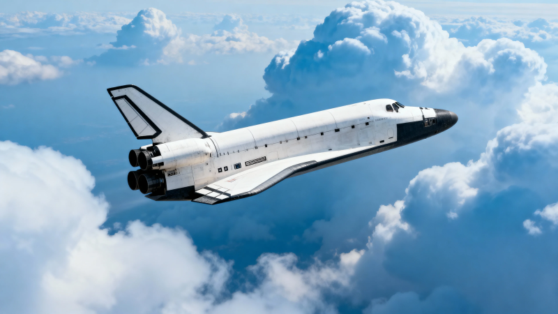 航天飞机翱翔云海之上图片