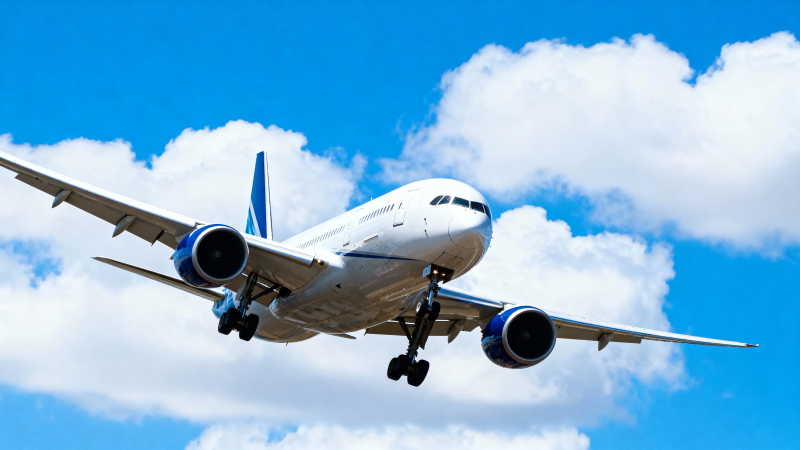 飞机蓝天白云间飞行图片