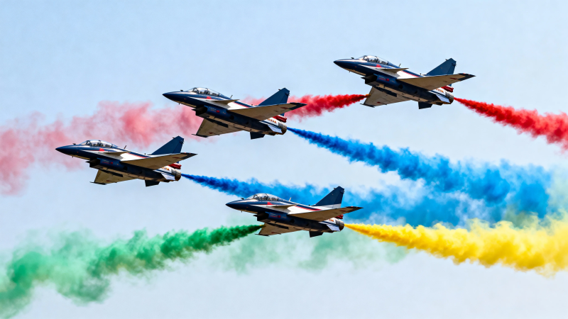 彩烟战机编队飞行表演图片