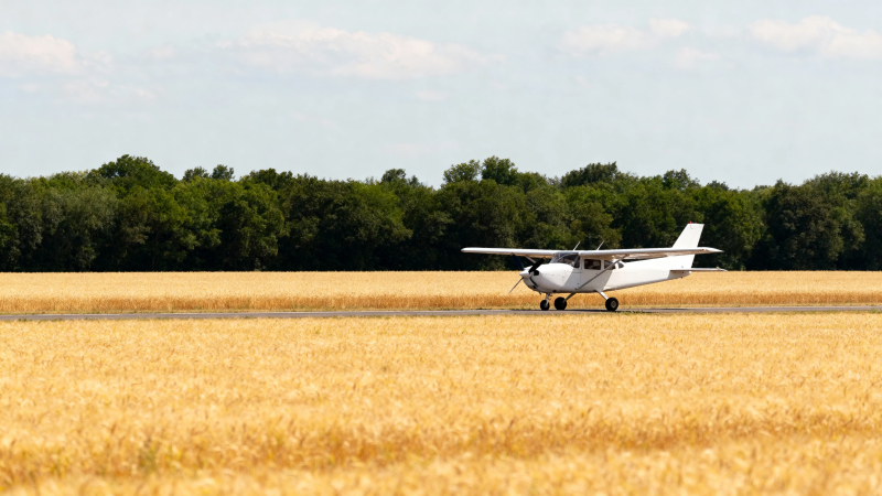 麦田跑道上的小飞机图片
