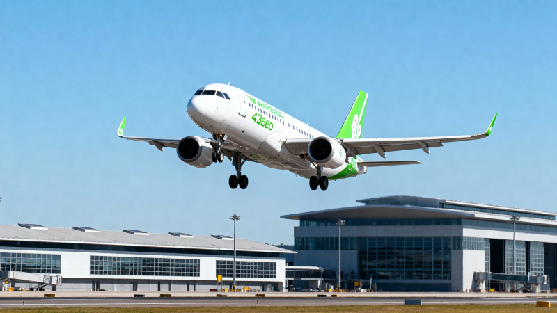 绿尾客机起飞瞬间图片