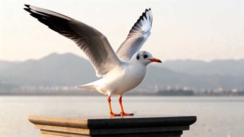 海鸥展翅立石上图片