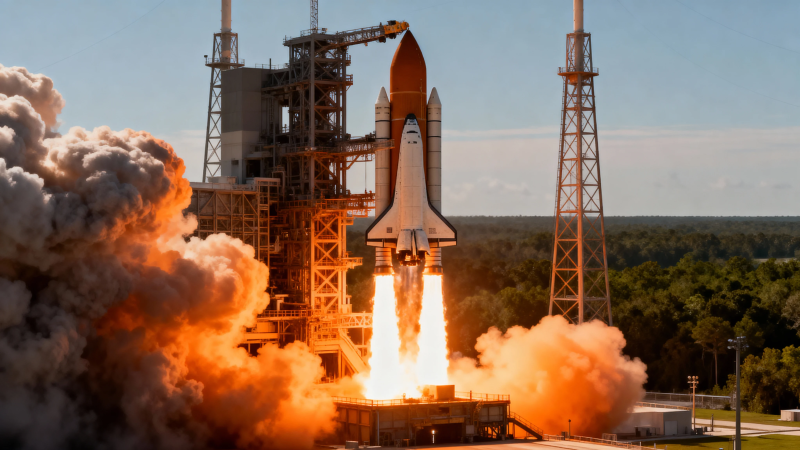 航天飞机点火升空瞬间图片