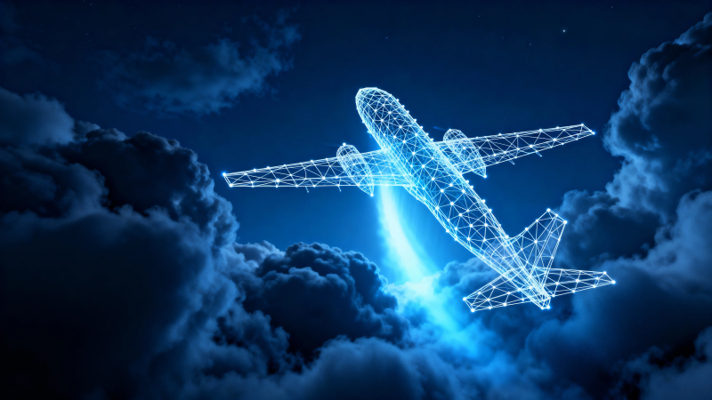 夜空中的光网飞机图片