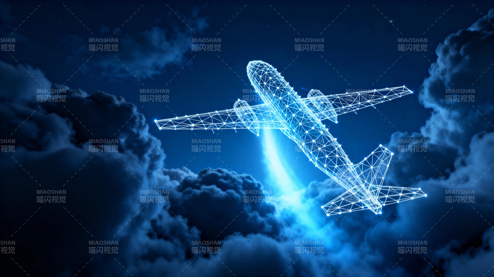 夜空中的光网飞机图片