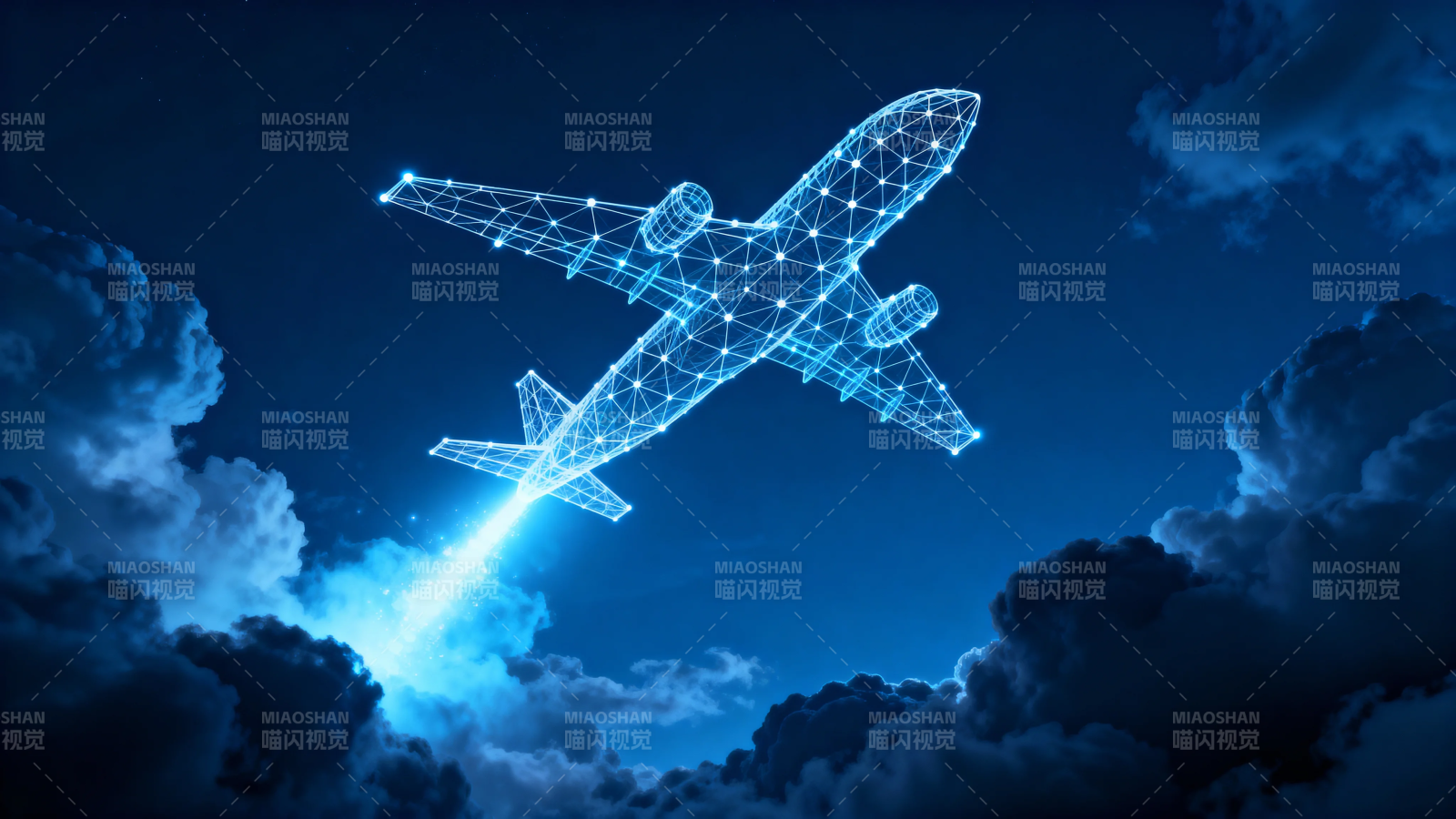 数字飞机穿越云层夜空图片