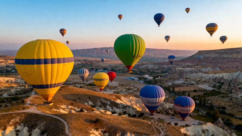 热气球漫舞卡帕多奇亚晨曦图片