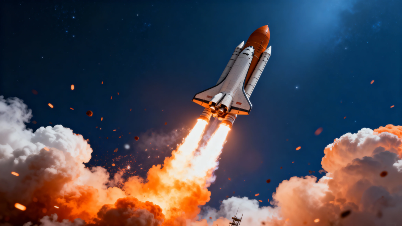 火箭升空 烈焰划破夜空图片