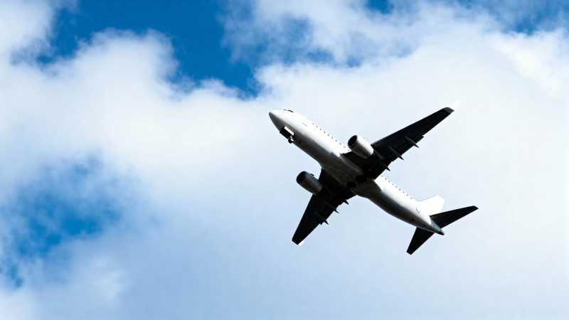 飞机翱翔蓝天白云间图片